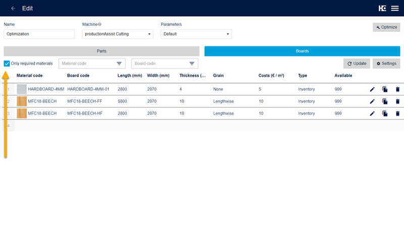 Filtered and so clearly structured list of boards.