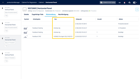 Transparente Nachverfolgung von Teilerückmeldungen im productionManager und productionAssist