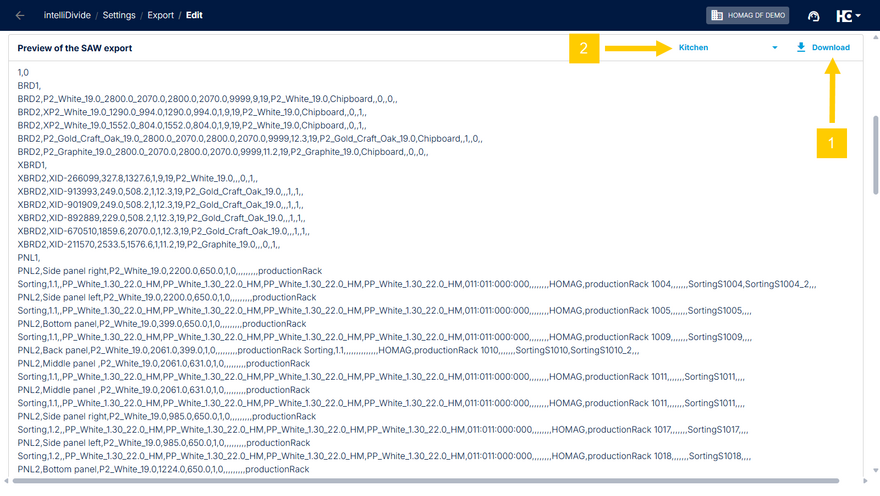 Preview of the export file