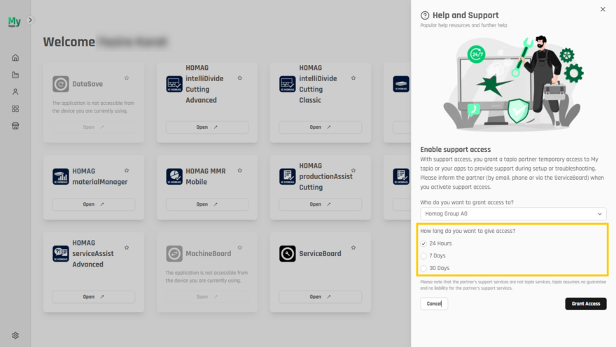 Set the duration of access