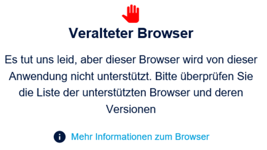 Meldung veralteter Browser IE Internet Explorer