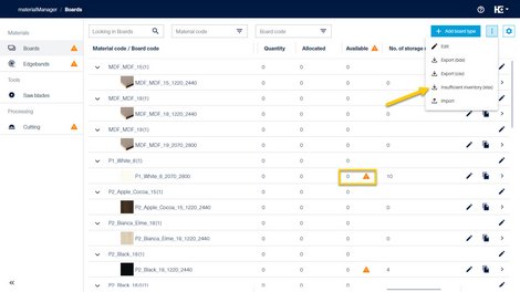 With a click on "Minimum stock below (xslx)" the file can be downloaded