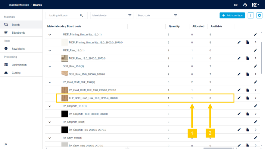 Reservation of offcuts in the materialManager