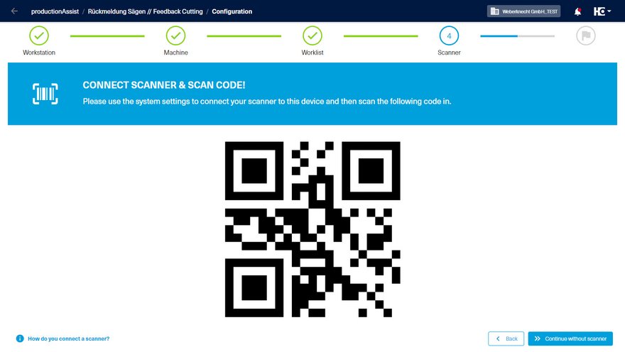 Connect scanner and scan code