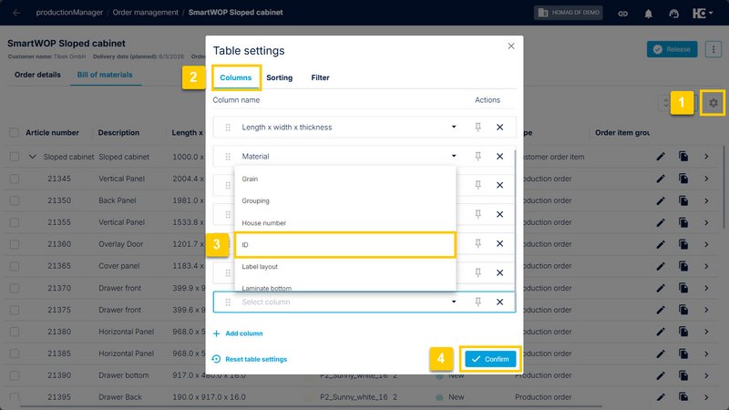 If necessary: Add the "ID" column