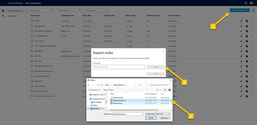 Creating an order via the order import