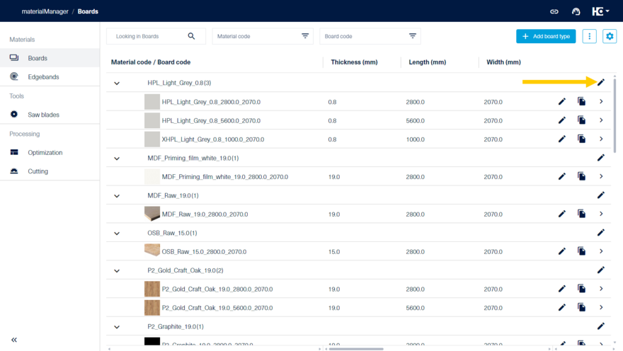 Edit a material group