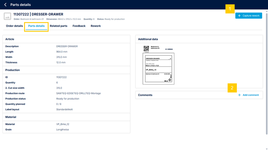 By scanning the label, you open the detail page of the part