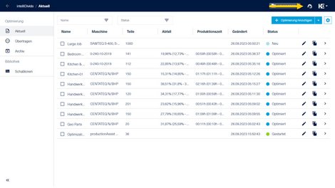 Aufruf des Hilfe-Menüs über das Support-Symbol