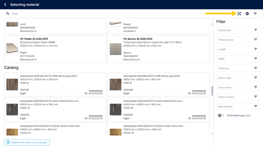 Search for material via scan