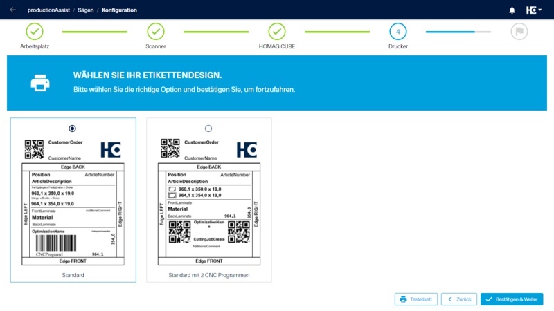 Wahl des Etikettendesigns im productionAssist Cutting