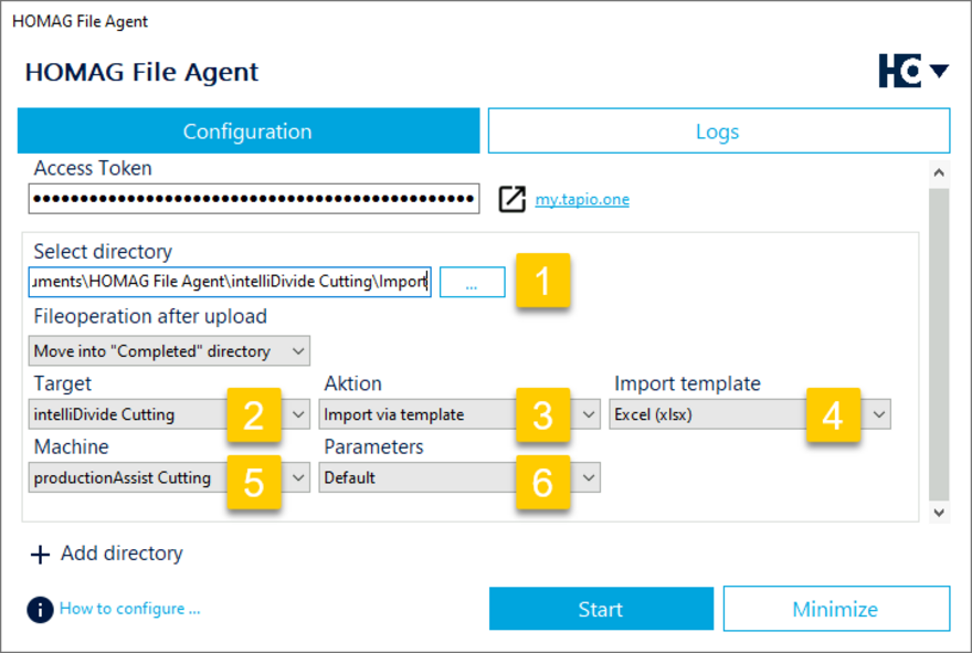 Configuring the import of parts lists in intelliDivide Cutting.