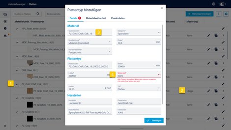 Fehlermeldung, da  für das neue Material eine Maserung eingeetragen wurde während für die Materialgruppe keine Maserung hinterlegt ist. 