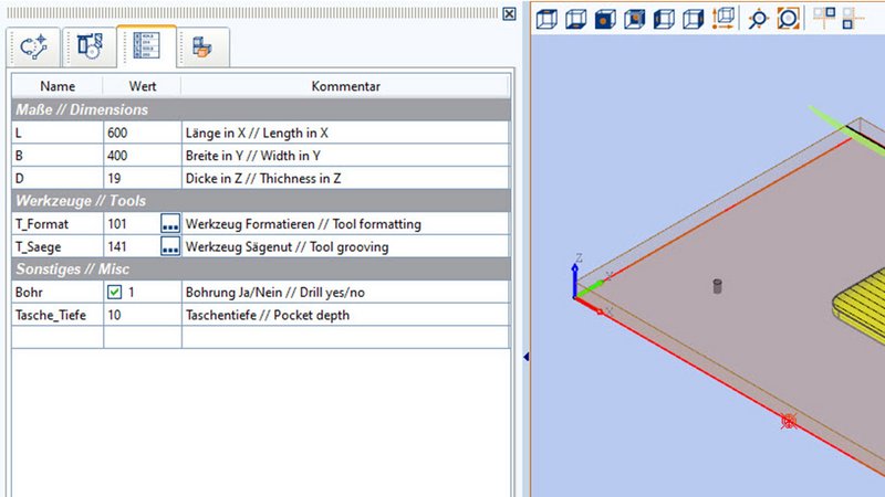 woodWOP 8.1 Variablentrenner