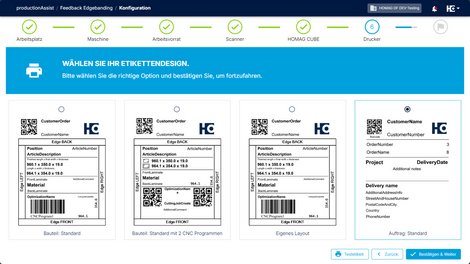 "Auftrag: Standard" Etikett in der Konfiguration eines productionAssist Feedback‑Arbeitsplatzes.