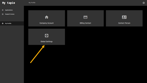 Access to the global settings in tapio.