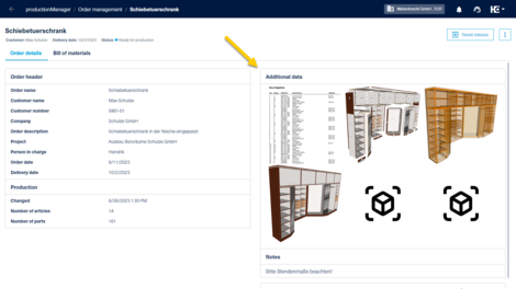 Additional data for an order, an article or a part Additional data for an order, an article or a part