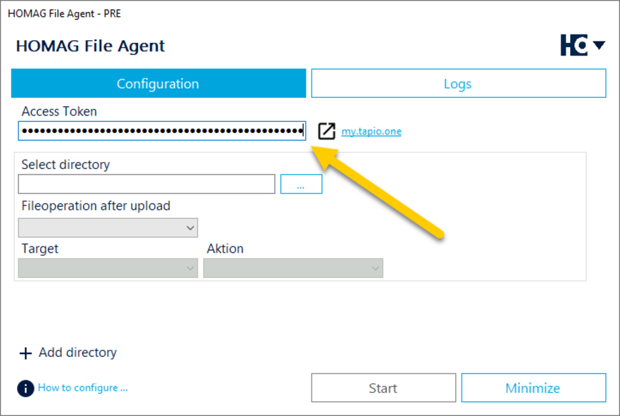 Transfer of the authorization key to the HOMAG File Agent.