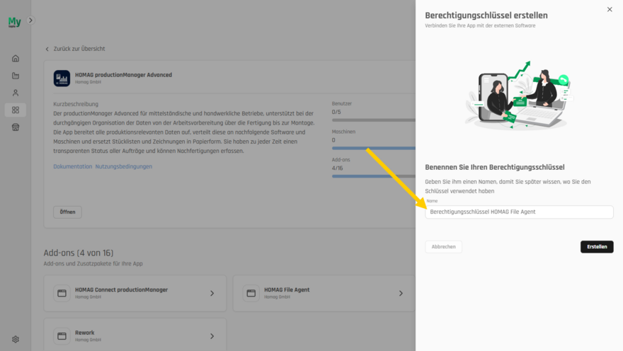 Vergabe eines Namens für den Berechtigungsschlüssel