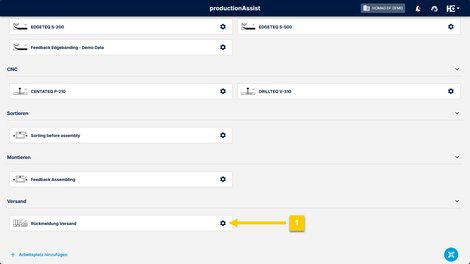 Öffnen Sie die Konfiguration des Rückmeldearbeitsplatzes (1).