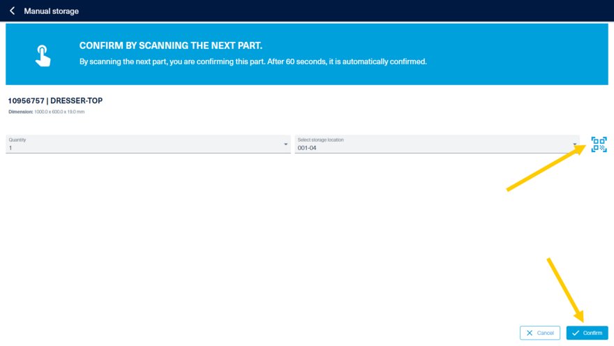 Confirmation of the storage place.