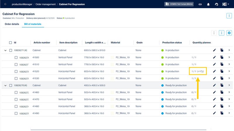 Display of reworks in "Quantity planned"