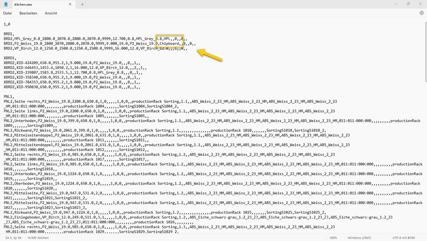 The material parameter group is referenced in the SAW file for each material and transferred to the machine.