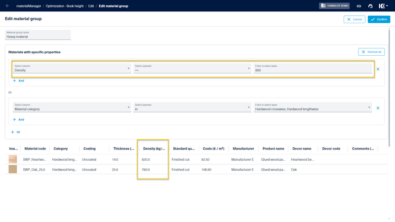 Material groups can be formed based on material properties. 