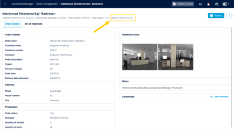 The new property 'Source' is now displayed at order level in productionManager and productionAssist.