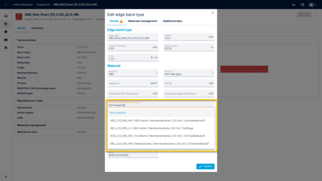 Macro selection in materialManager