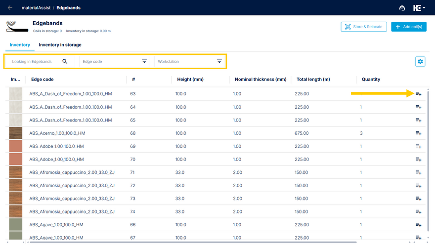 Select the desired material from the list