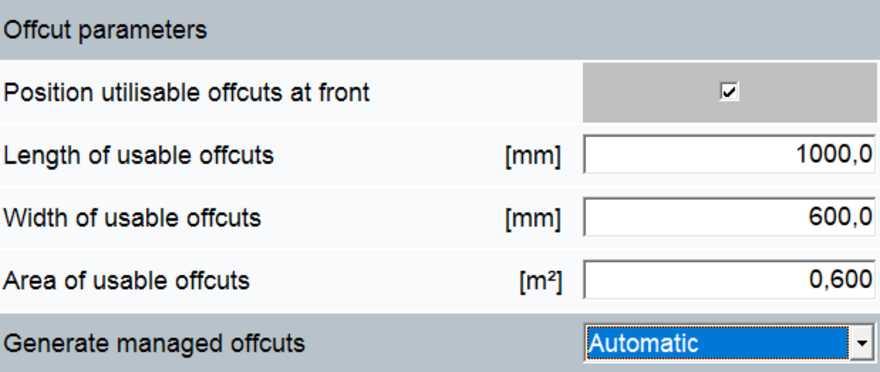 CADmatic offcut parameters