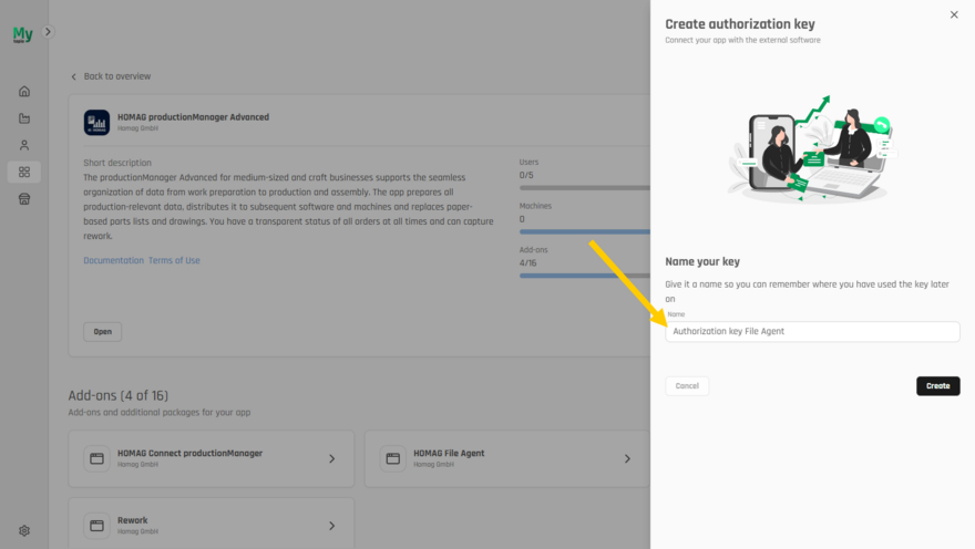 Assigning a name for the authorization key.