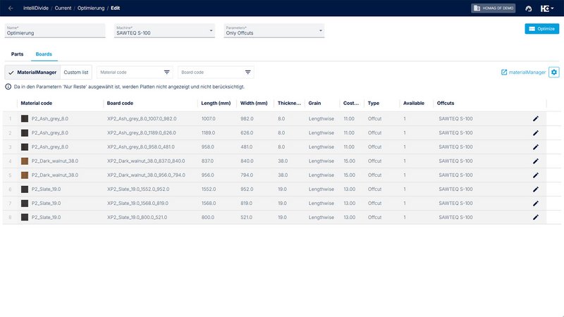 Example 2: Use of offcuts only