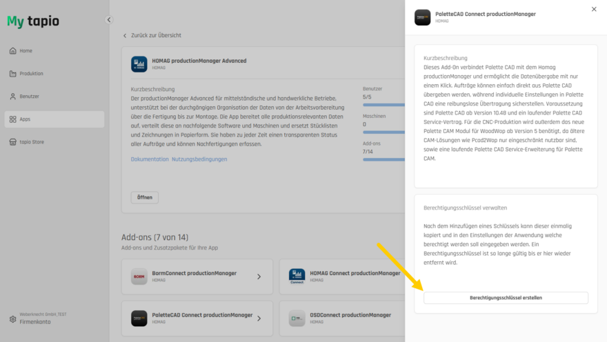 Erstellen Sie einen Berechtigungsschlüssel.