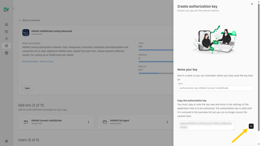 Copy the generated authorization key.