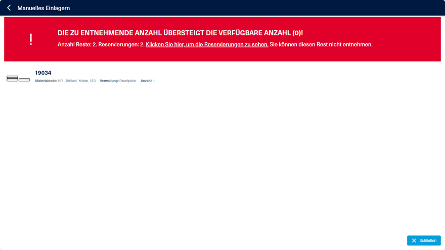 Fehlermeldung bei der Auslagerung von reservierten Resten
