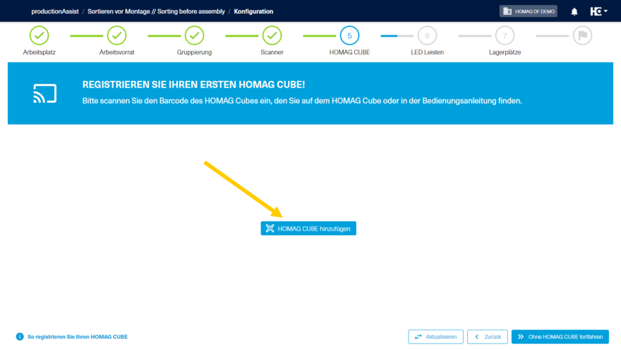 Hinzufügen eines HOMAG CUBE