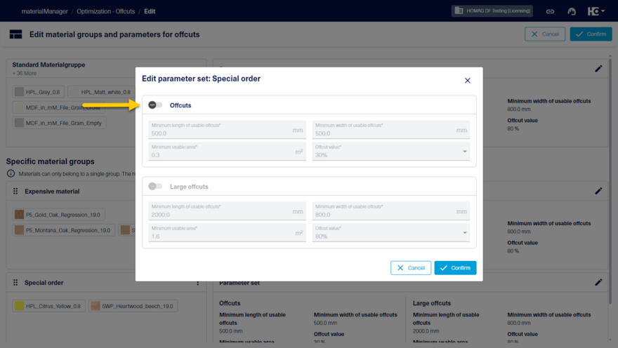 The generation of offcuts can be completely deactivated for “Inexpensive material”.