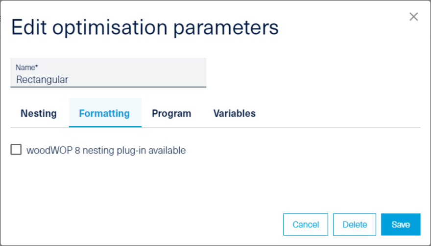 Optimization parameters - formatting disabled