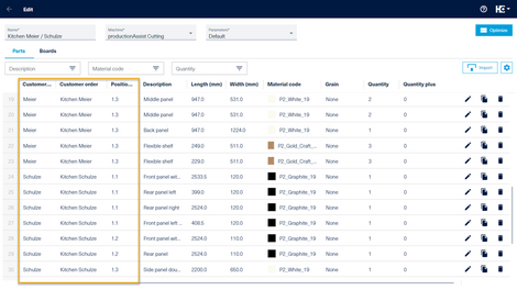 Grouping of customer orders in intelliDivide by assigning the relevant information to each part.