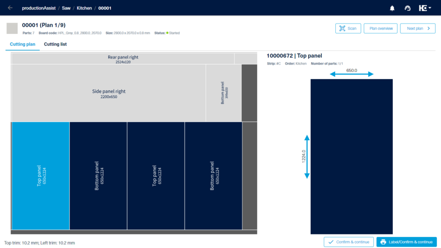 Interactive cutting plan