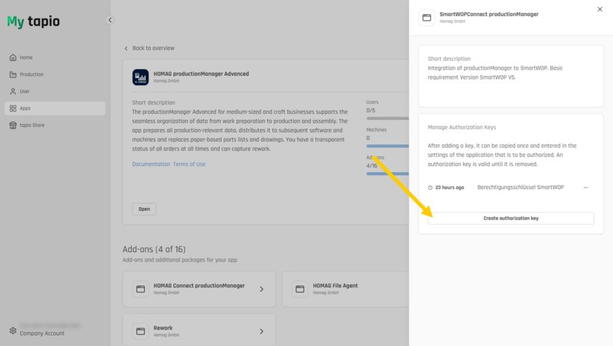 Create an authorization key.