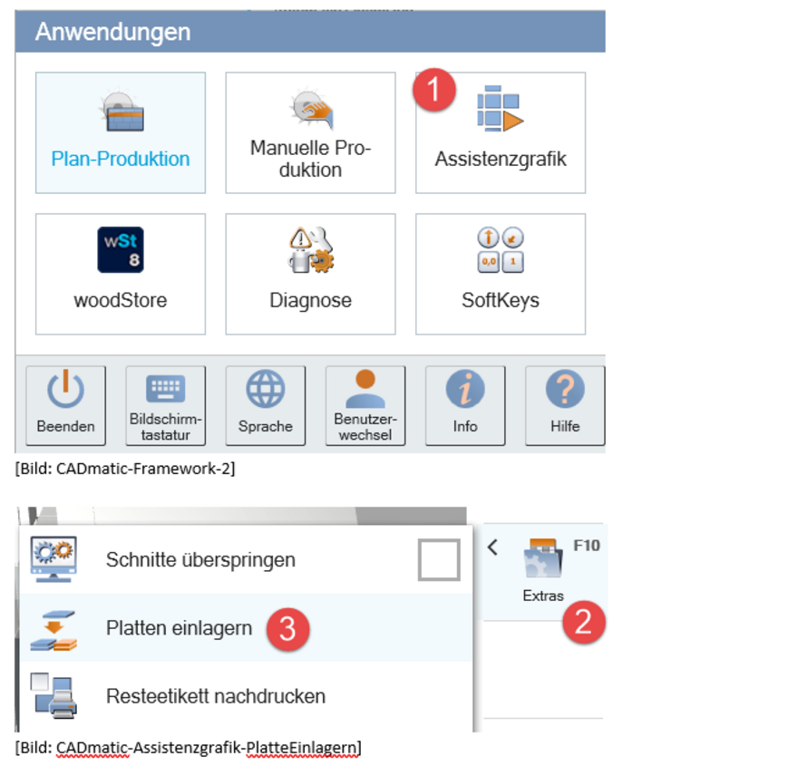 So rufen Sie den Einlagerungsdialog aus der Assistenzgrafik auf.