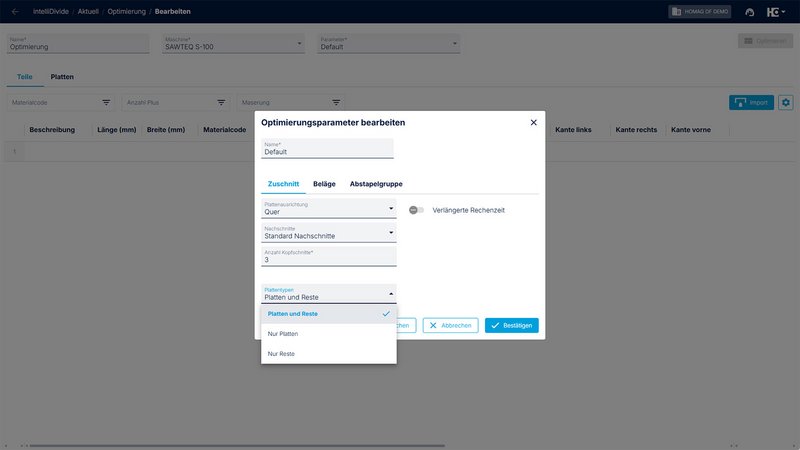 Neues Dropdown-Menü zur Auswahl des Plattentyps Neues Dropdown-Menü zur Auswahl des Plattentyps