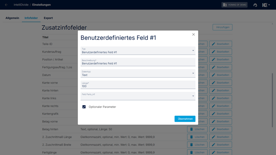 Benutzerdefiniertes Zusatzinfofeld Hinzufügen