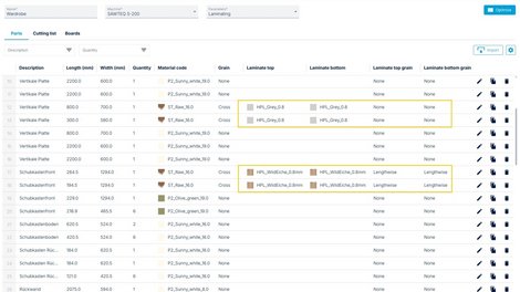 Specification of the material for the top and bottom laminates in the parts list. Specification of the material for the top and bottom laminates in the parts list.