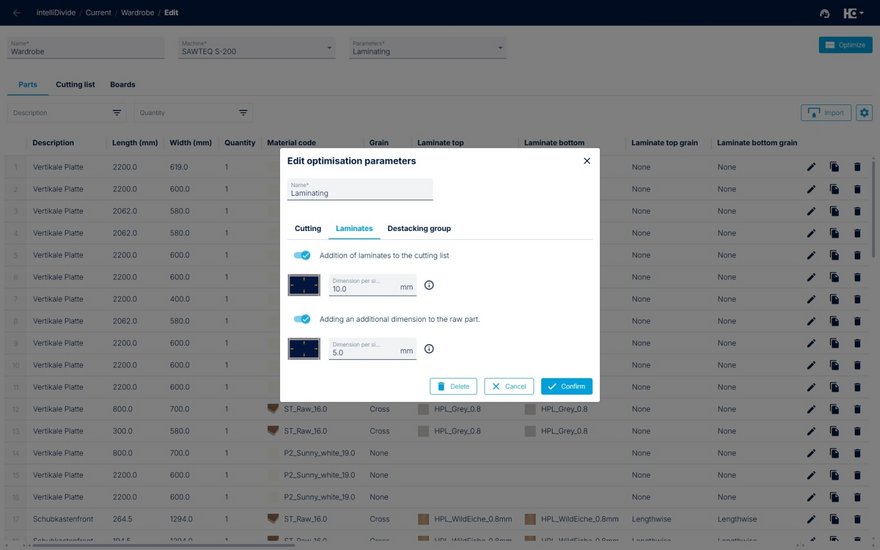 Activation of laminate calculation in the optimization parameters.