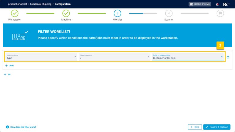 Specify the level at which the feedback should be made. Here: at level (3) "Customer order item".