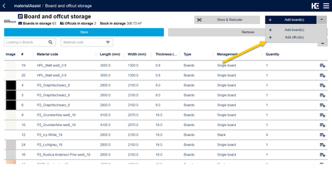 Registering an offcut in the materialAssist Boards.